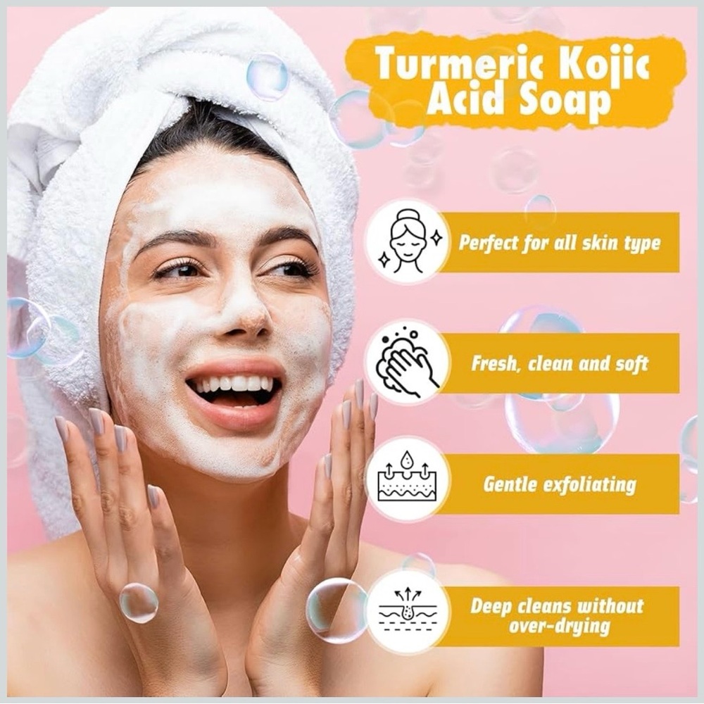 Lemon Turmeric Kojic Acid Soap Bar Vitamin C for Face Body Hands 2 Bars NWT - Picture 2 of 9